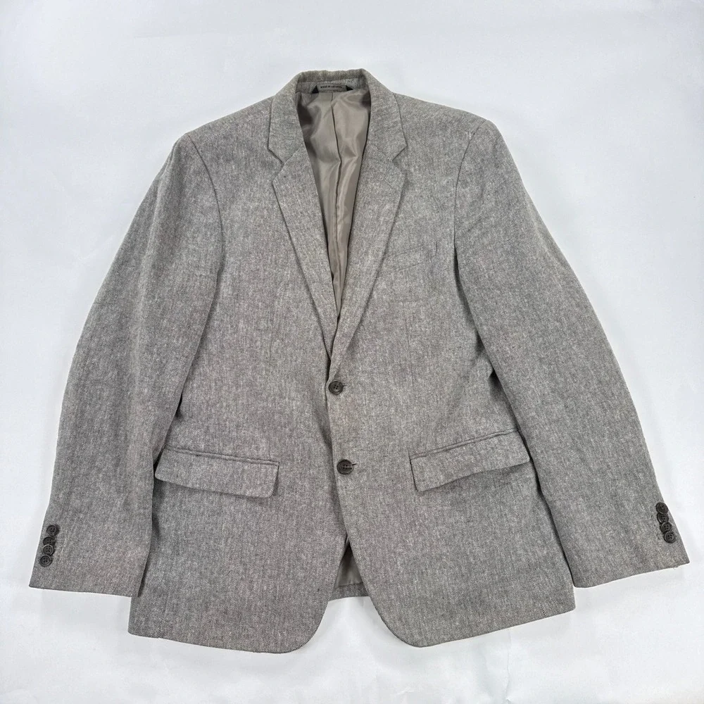 Banana Republic Mens Blazer 42 Grey Linen Cotton Tailored Slim Two Button Jacket